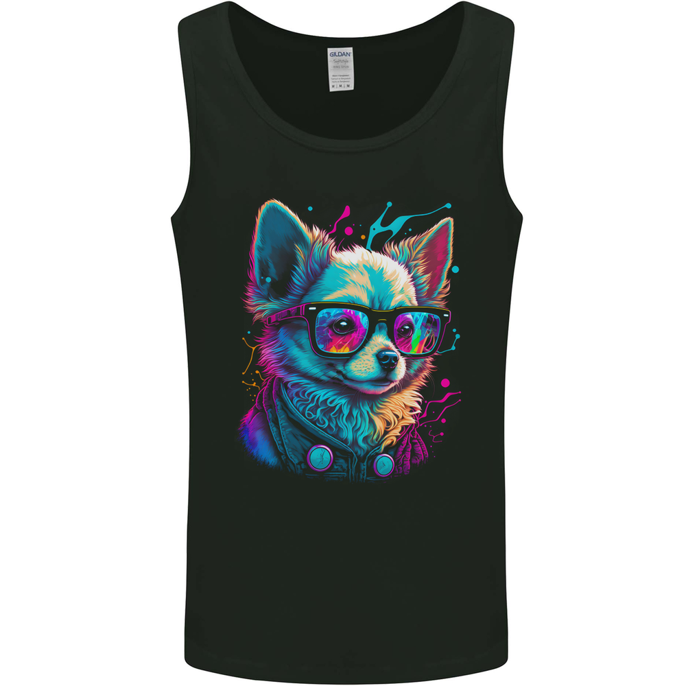 A Cute Chihuahua With Glasses Dog Mens Vest Tank Top