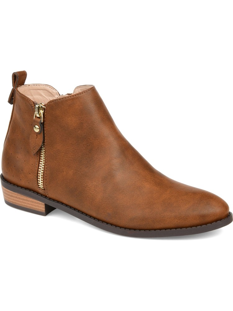 JOURNEE COLLECTION Womens Brown Pull Tab Ellis Almond Toe Block Heel Booties 6.5
