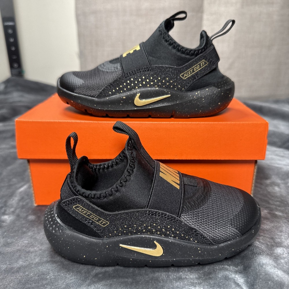 Nike Flex Runner 4 SE TD Shoes Little Kids Toddler IM6738-001 Black Gold Size 7C