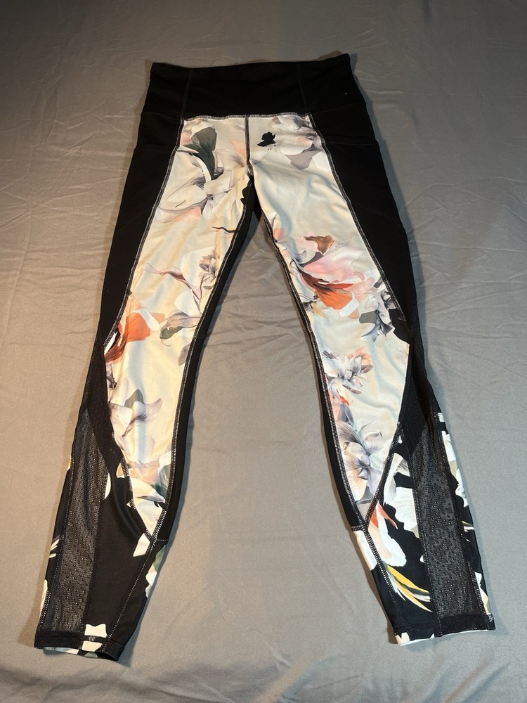 Athleta Floral Mesh Leggings Women’s Size S 32” Length Black Multicolor