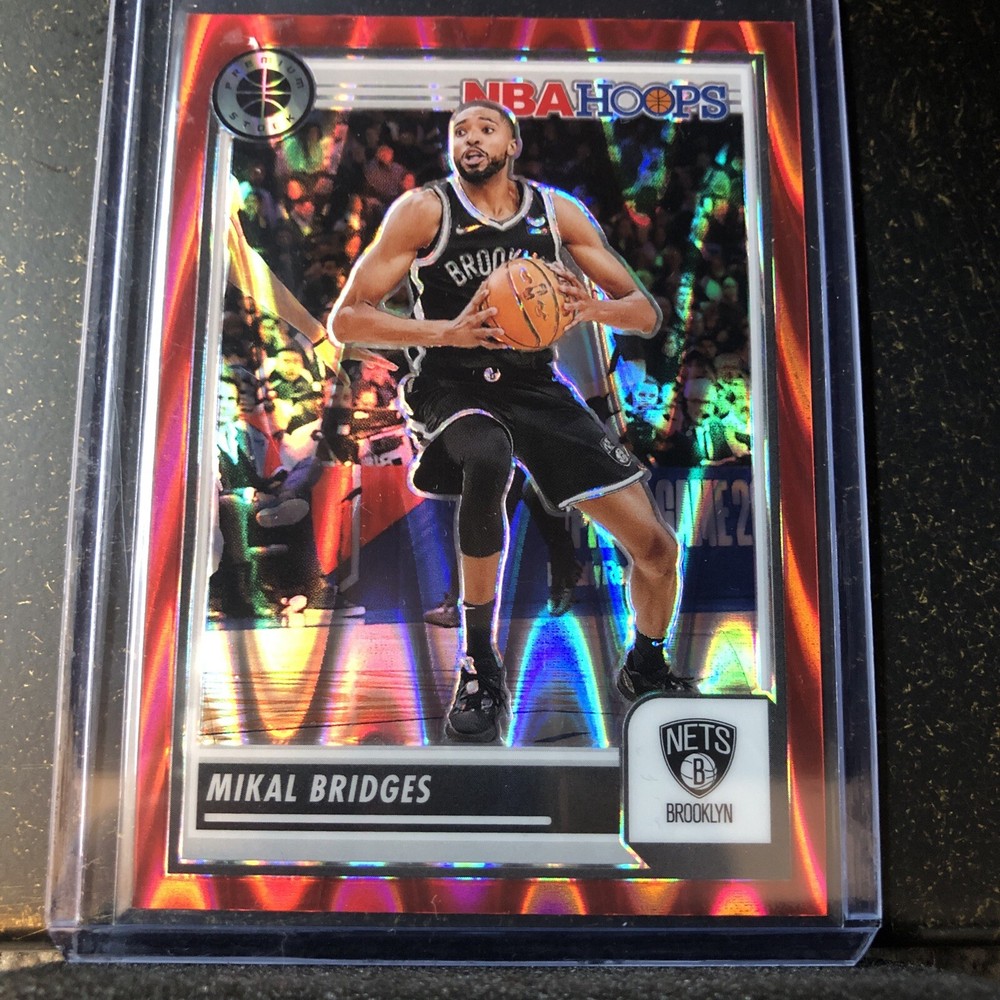 2023-24 NBA Hoops Premium Stock Mikal Bridges Red Seismic Wave /199 Nets