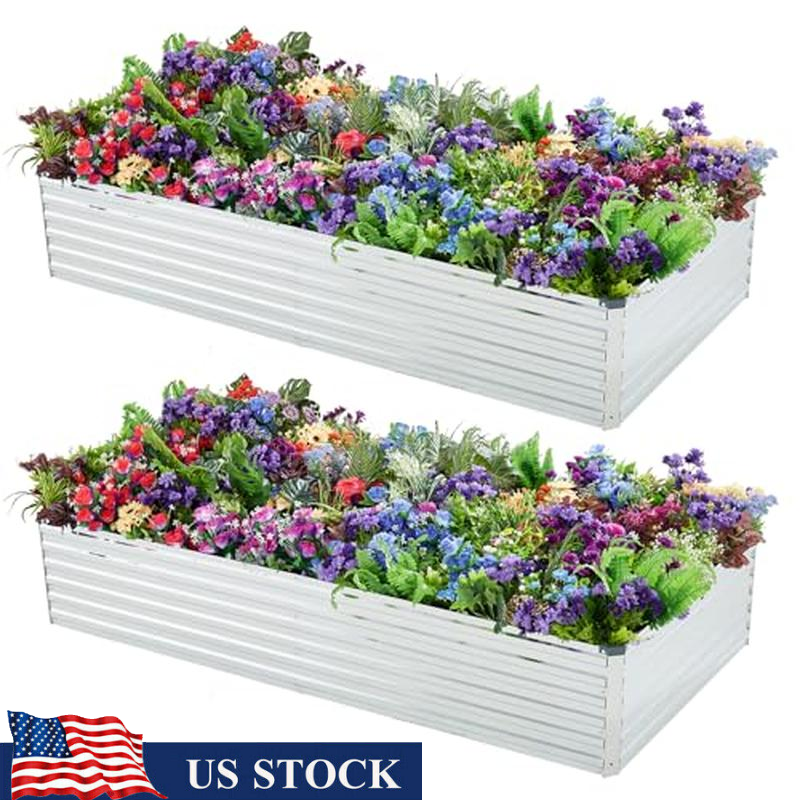 Galvanized Metal Raised Garden Bed 2-Pack for Vegetables Herbs Flowers