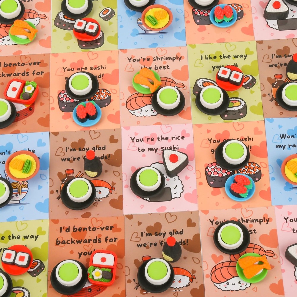 28-Pack Valentine's Day Sushi Erasers for Kids - Fun School Classroom Gift