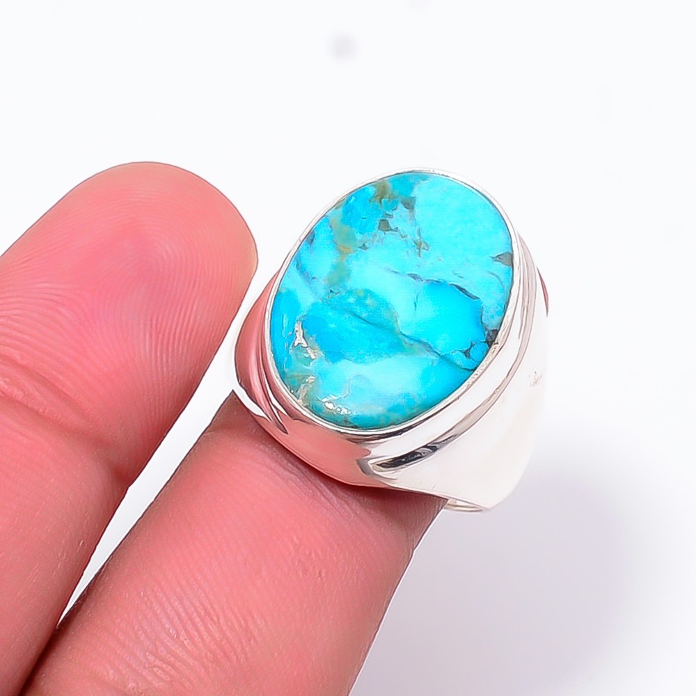 Turquoise - Kingman Gemstone 925 Sterling Silver Ring S.9 R12644