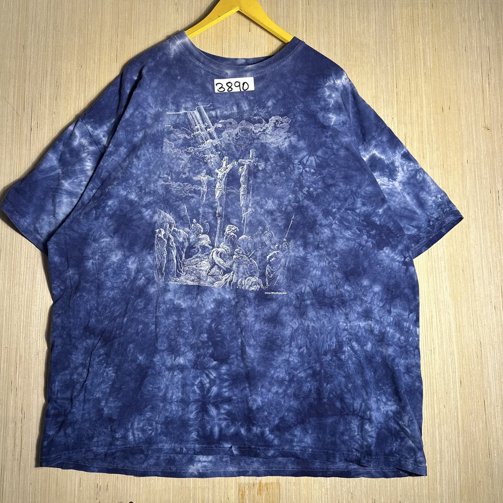 Vintage 90s Jesus Crucifixion 2XL T-Shirt Blue Large Religious Tee Men's XXL