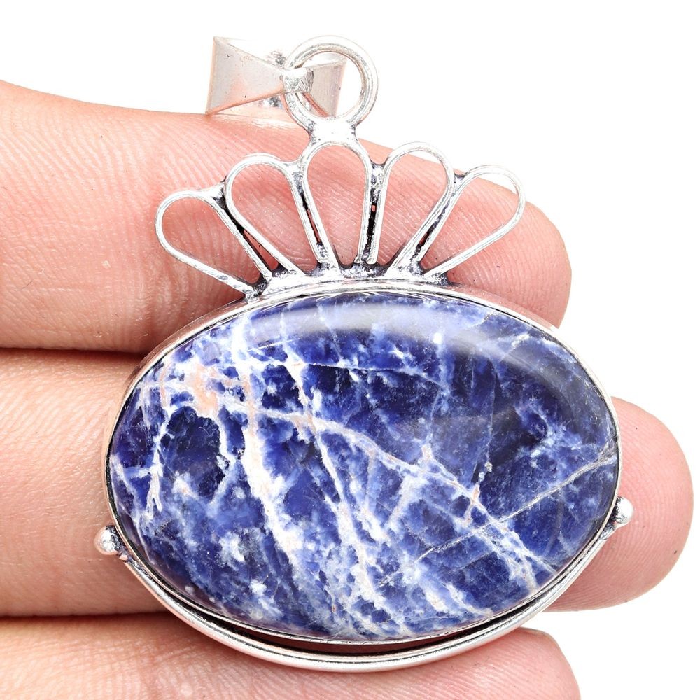 Sodalite Silver Pendant Gemstone Gift for Women 1.75 Inch