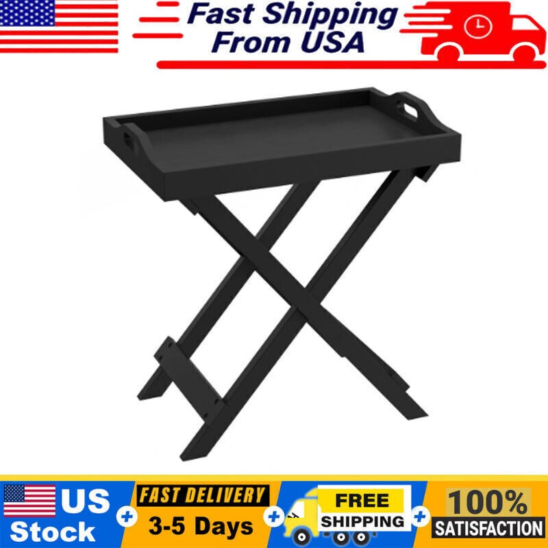 Folding End Table with X-Shaped Legs MDF Wood Removable TV Tray 22 Lb Capacity