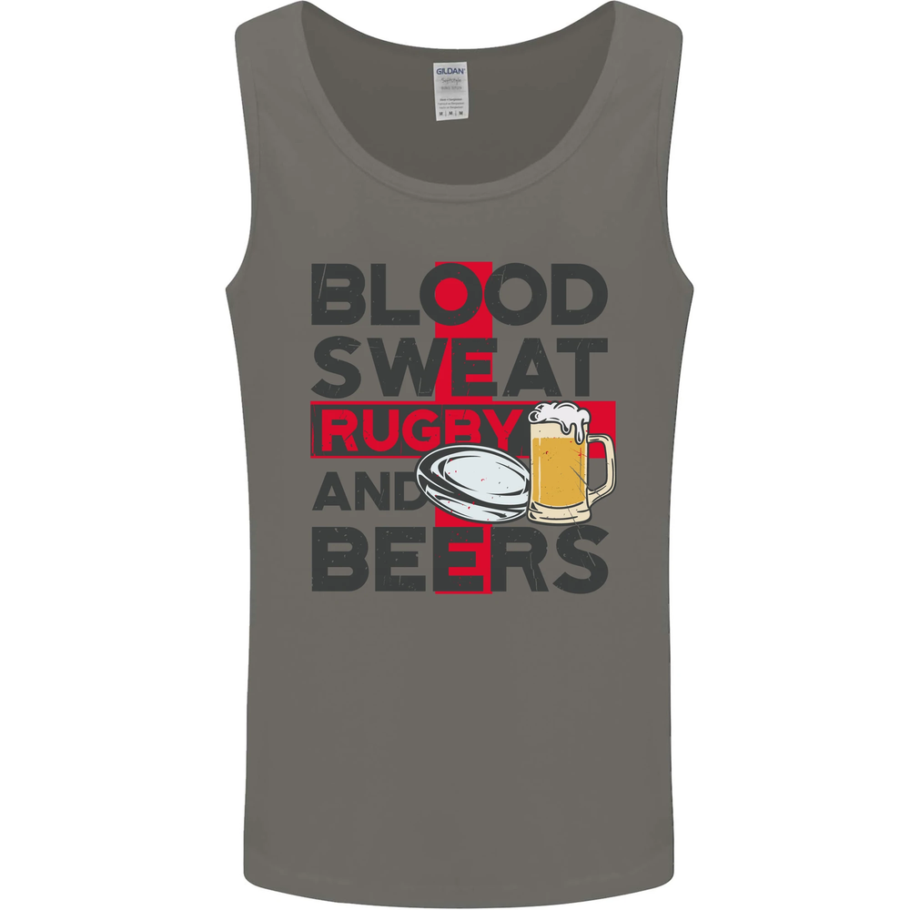 Funny England Rugby Vest Tank Top for Men - Blood Sweat Beers Design