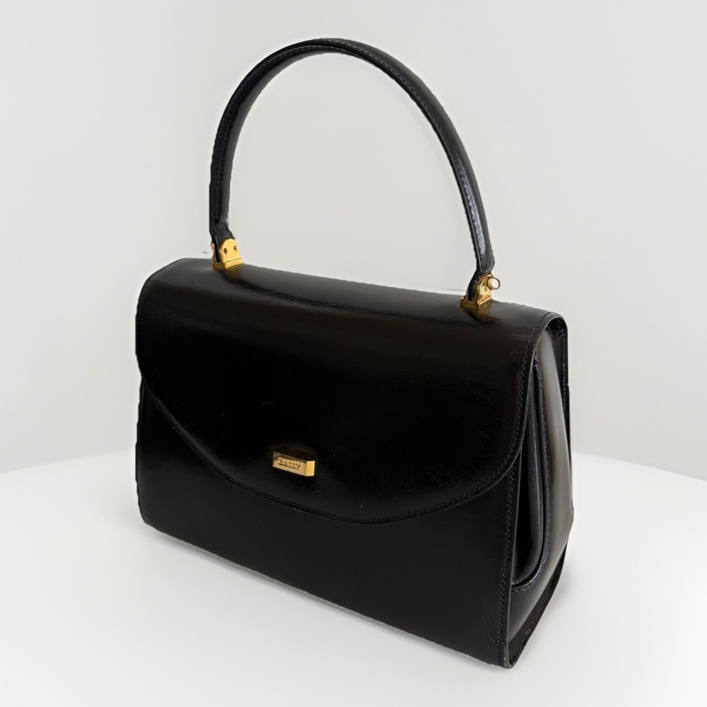 Authentic Bally Handbag Black Leather From Japan 0859