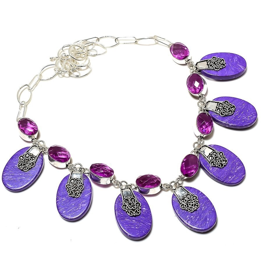 Charoite and Pink Amethyst Gemstone Handmade Necklace 18 Inch KN-208