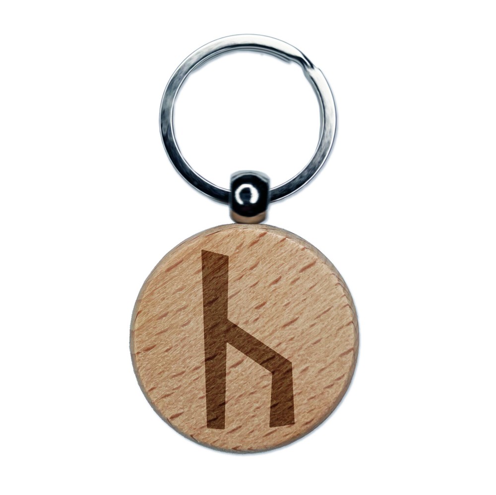Norse Viking Dwarven Rune Letter K Engraved Wooden Keychain Charm