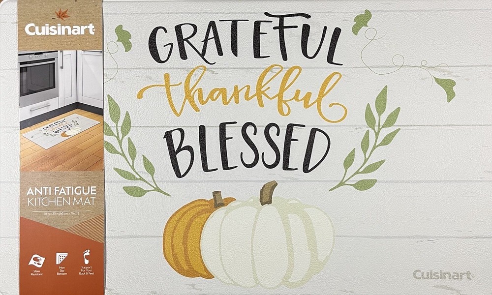 Cuisinart Anti-Fatigue Kitchen Mat 18x30 Inch Grateful Thankful Blessed Non-Slip Rug New