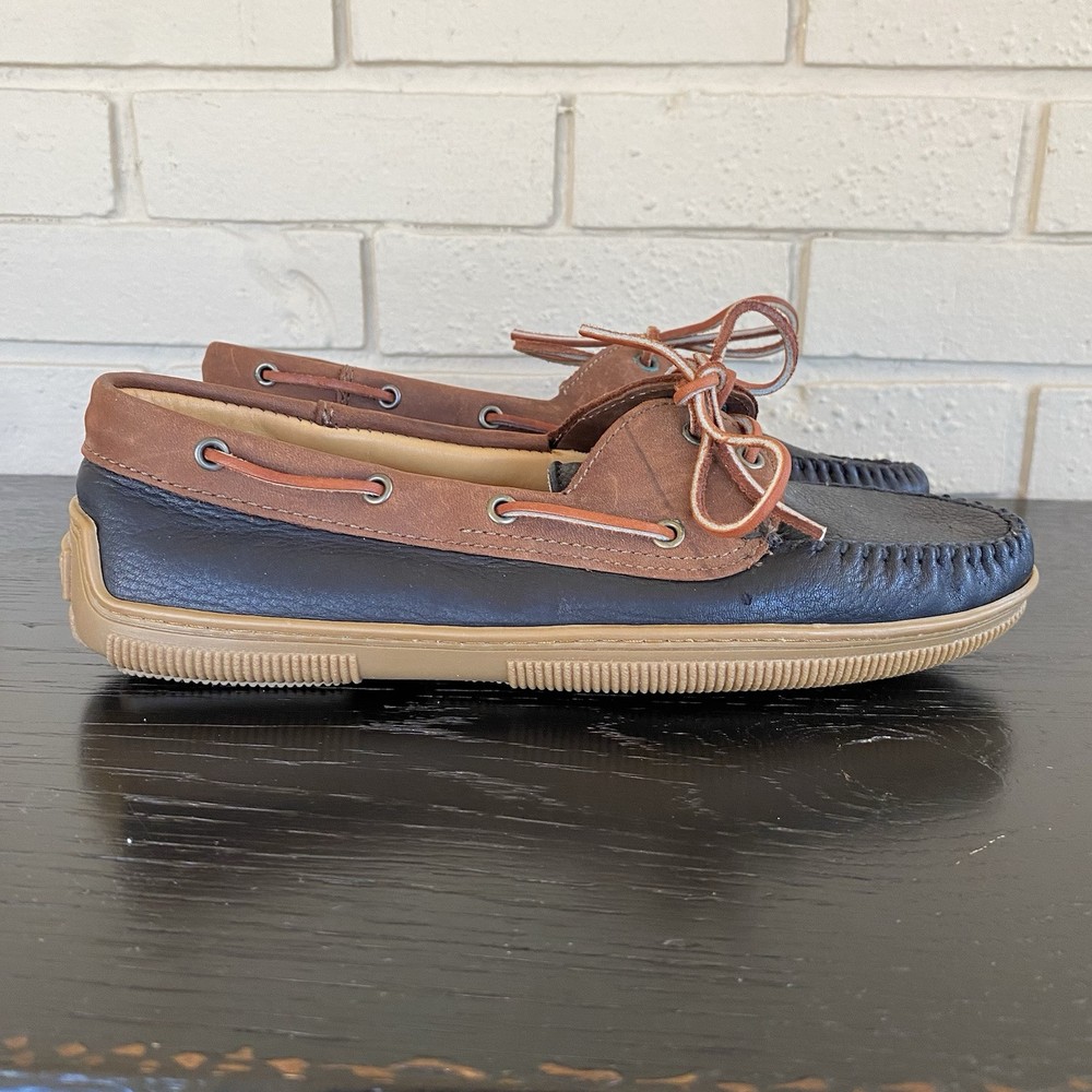 LB Evans Mens Leather Boat Deck Loafers Old Money Sailing Shoes Size 7.5 D