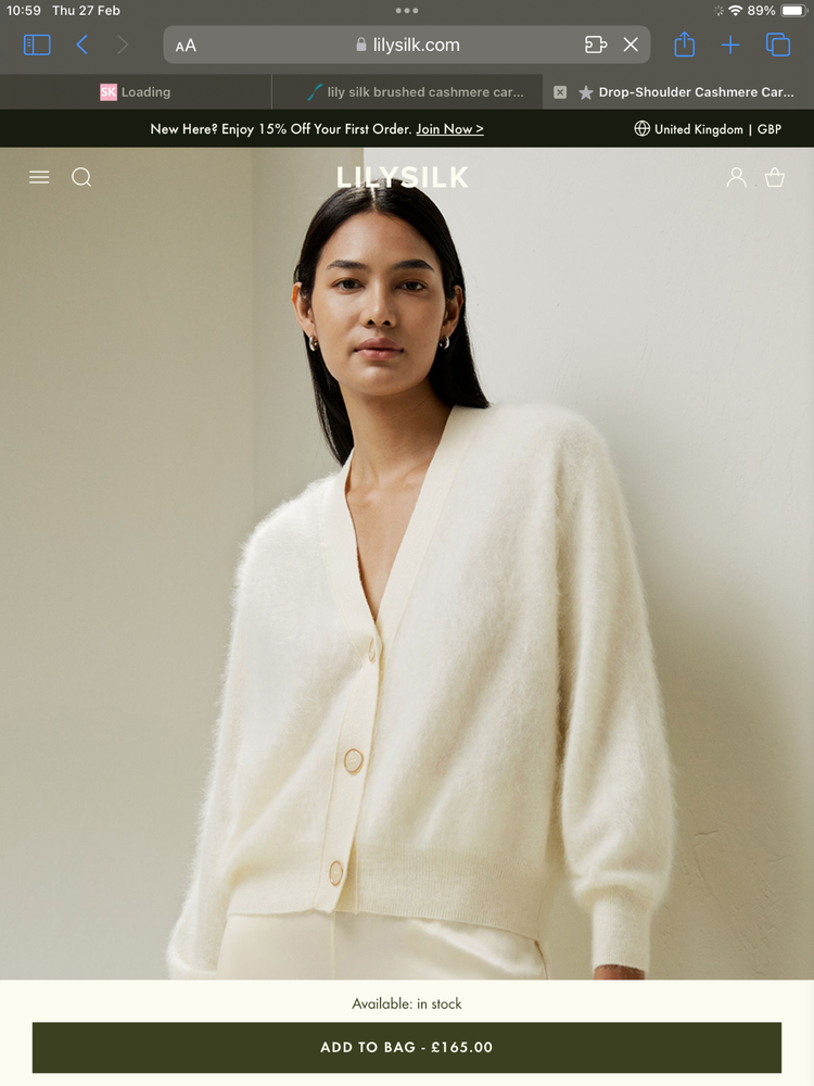 LILYSILK Hestia Brushed Cashmere V-Neck Ivory Cardigan Size M for Luxurious Comfort