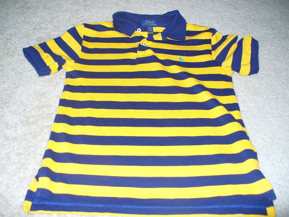 Ralph Lauren Size M (10-12) Boys Yellow and Blue Stripe Short sleeve Polo