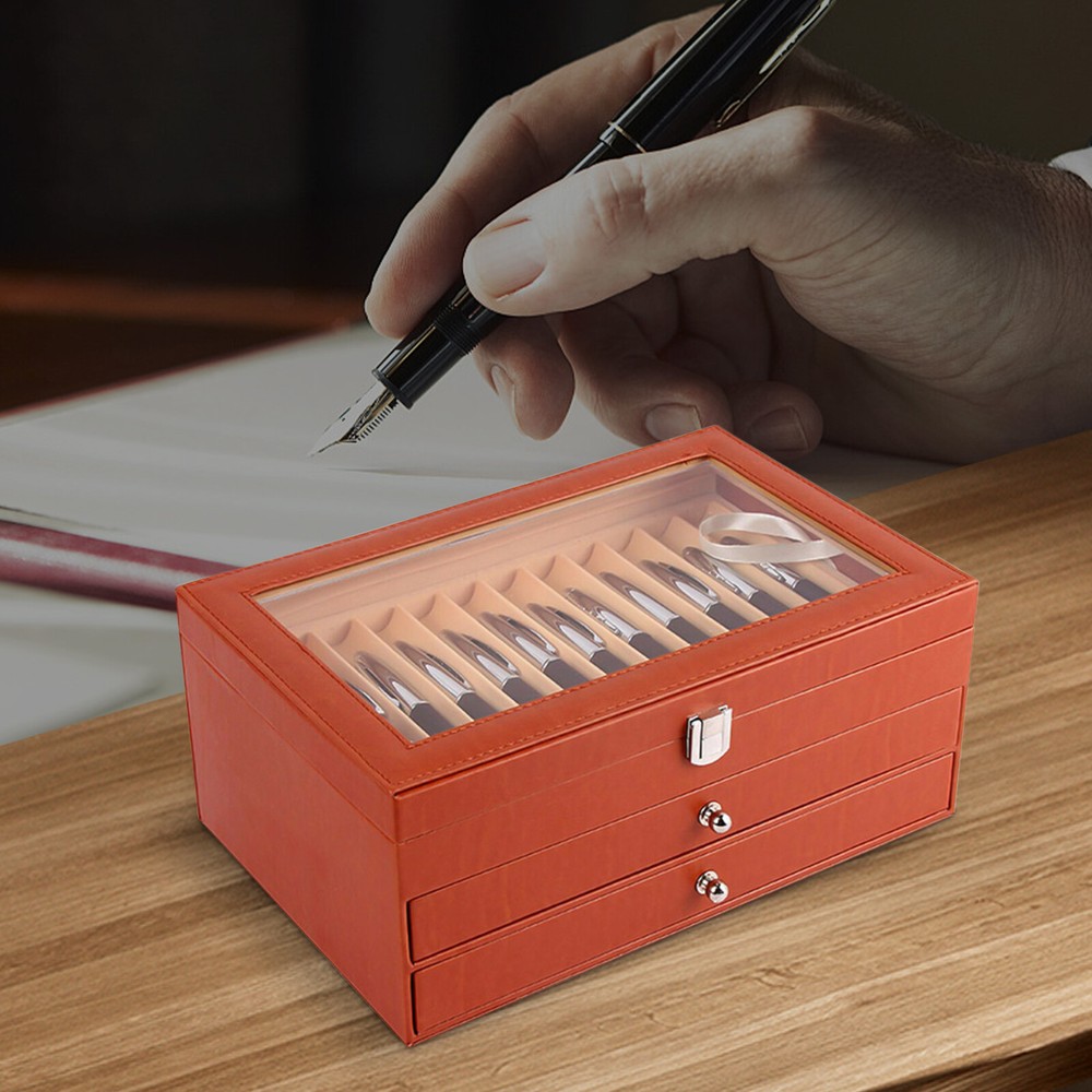 36 Fountain Pen Display Box Holder Leather Storage Collector Organizer Box Slot
