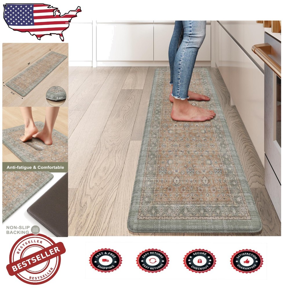 Memory Foam Anti-Fatigue Mat for Kitchen and Office - Waterproof Tan Runner