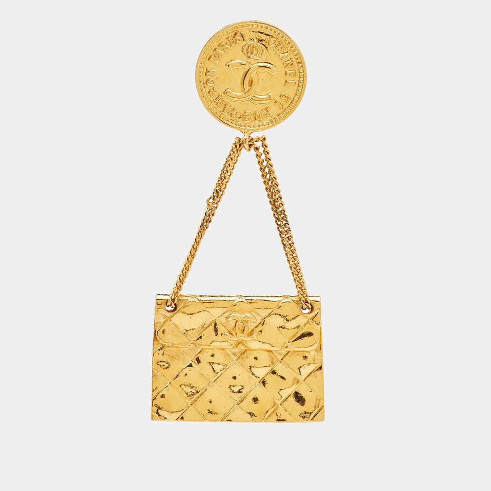 Chanel Hanging Flap Bag Motif Gold Tone Pin Brooch