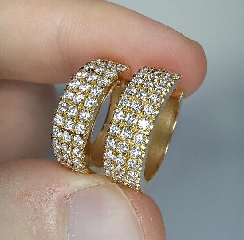 2Ct Round Simulated Diamond Mini Hoop Earrings in 14K Yellow Gold Plated