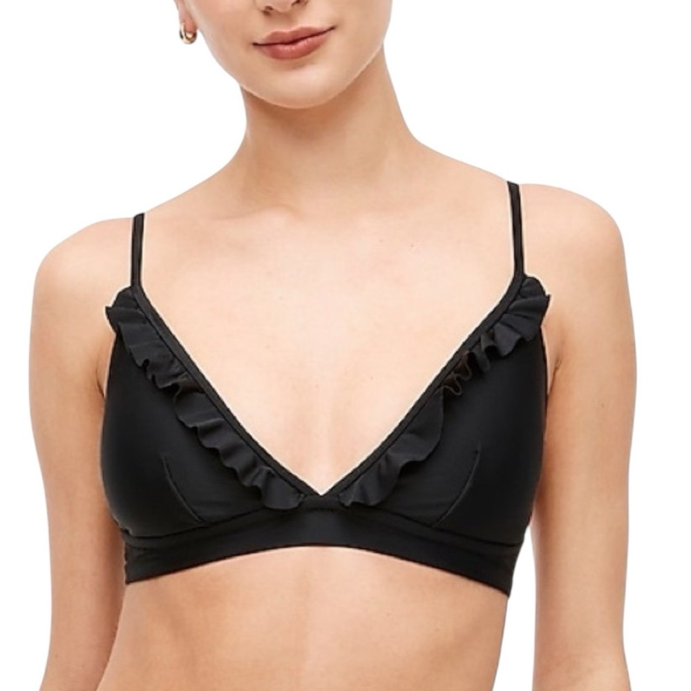 J Crew Factory Black Ruffle French Bikini Top Womens Size S