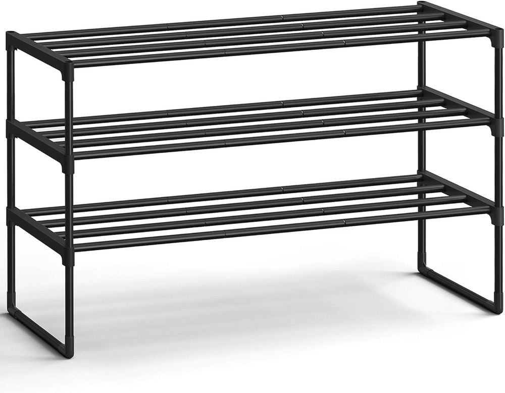 SONGMICS Shoe Rack, 3-Tier Shoe Organizer, Metal Storage Shelf