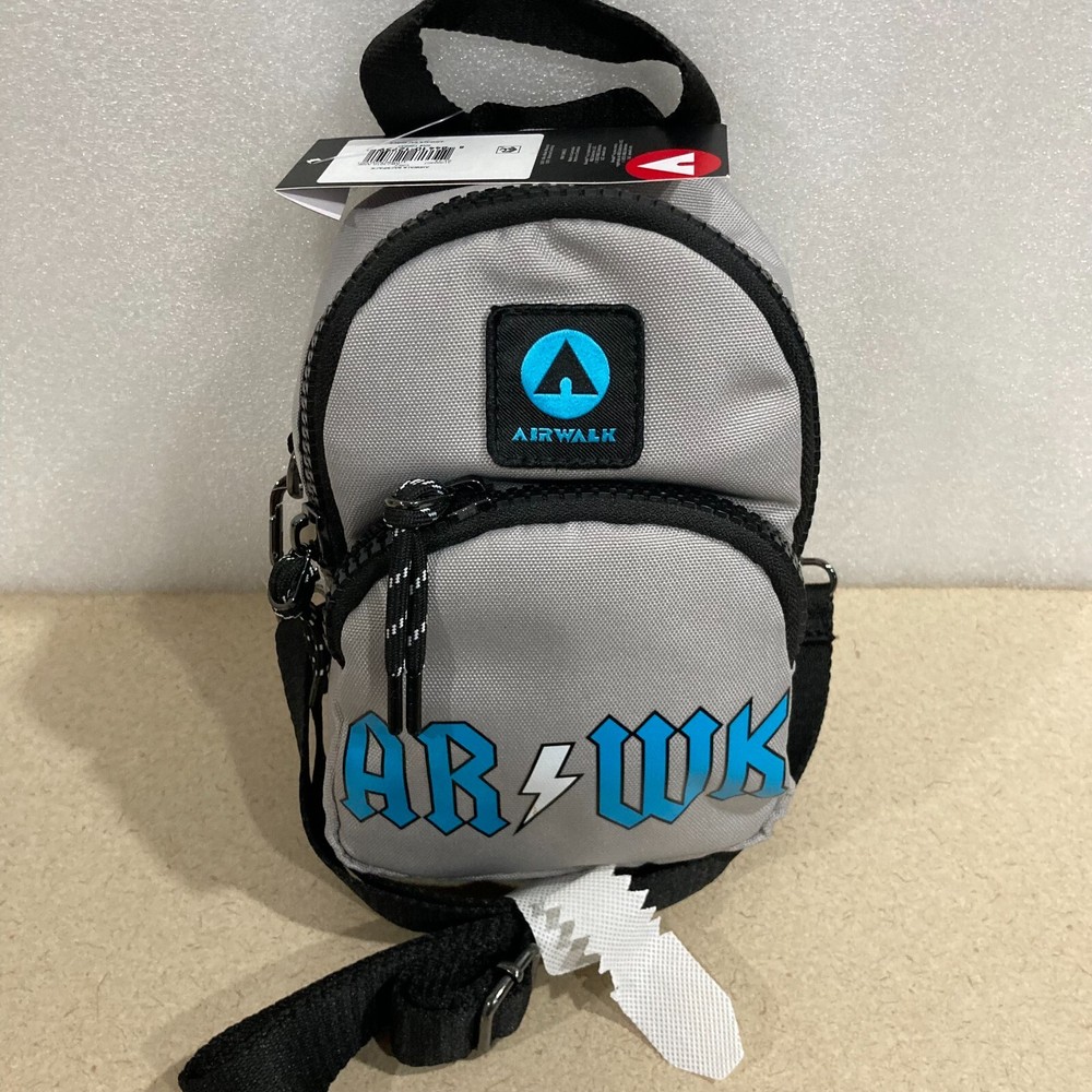 Airwalk Mini 8” Backpack Crossbody Gray with Blue Lettering AR / WK