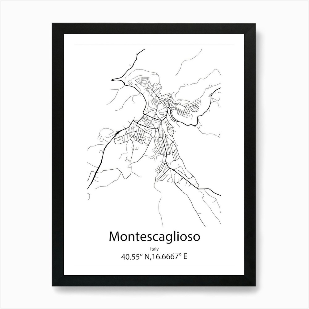 Montescaglioso,Italy Minimalist Map Framed Wall Art Poster Canvas Print Picture