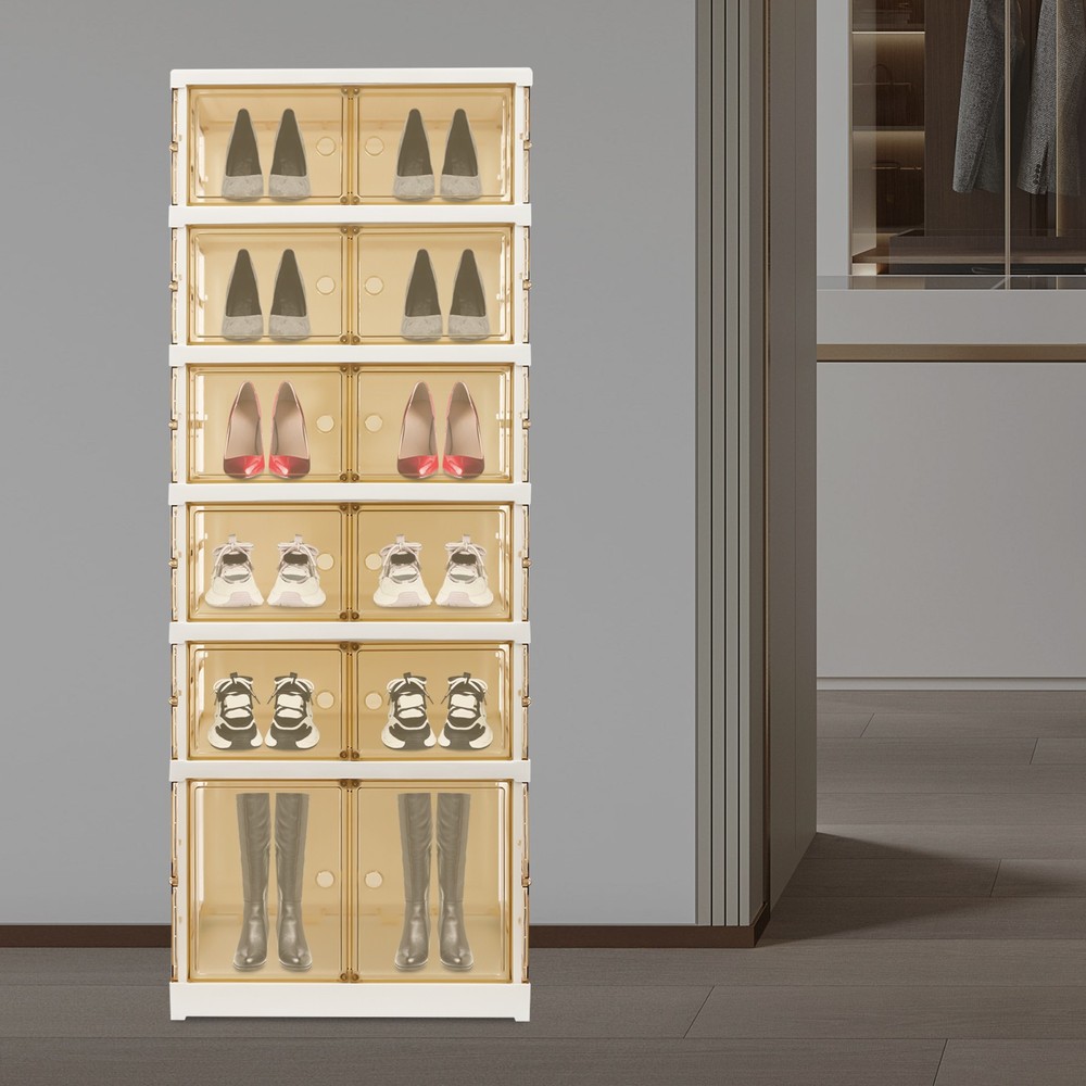 6-Tier Shoe Rack Organizer Holds 12 Pairs Dustproof Standing Cabinet Storage