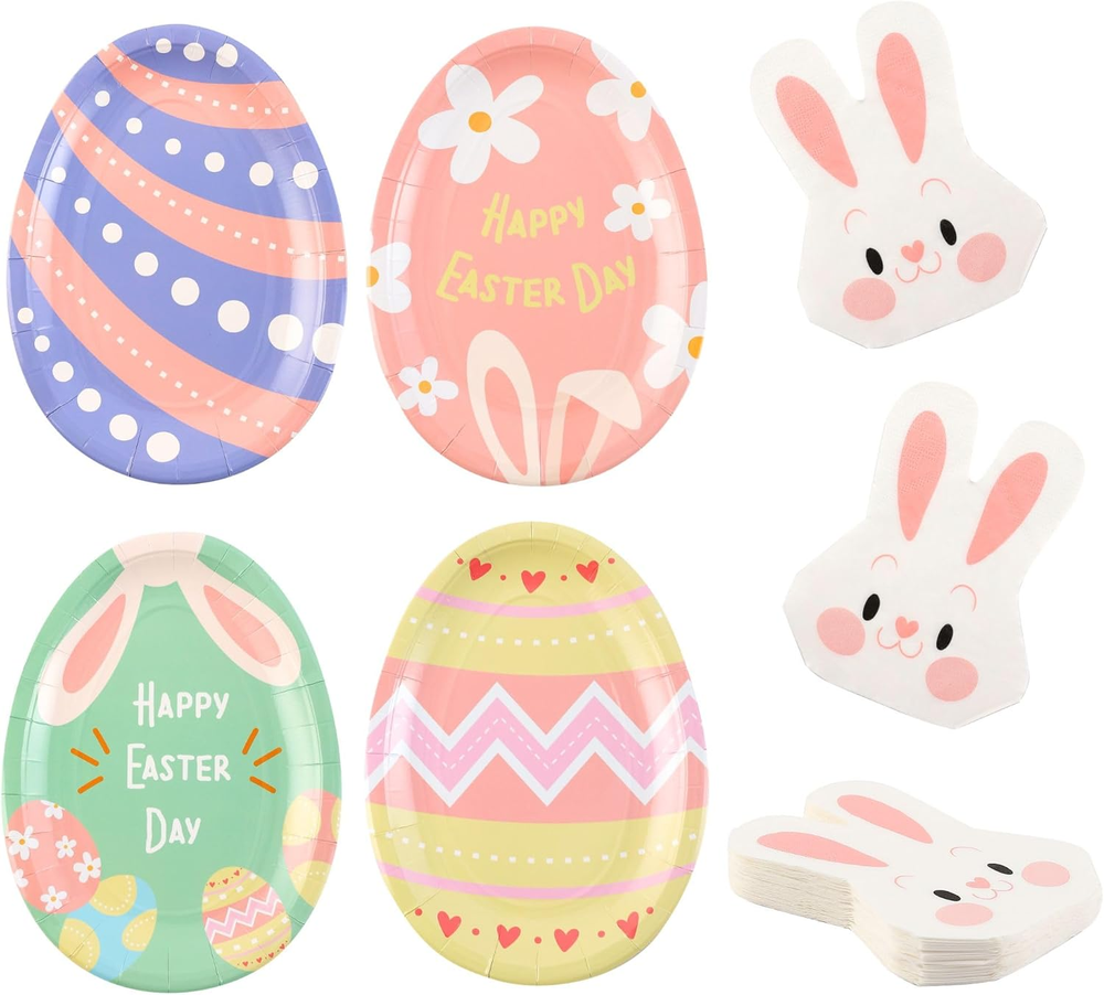 Easter Plates and Napkins Party Supplies - 24 PK - Egg Disposable Paper Plates a
