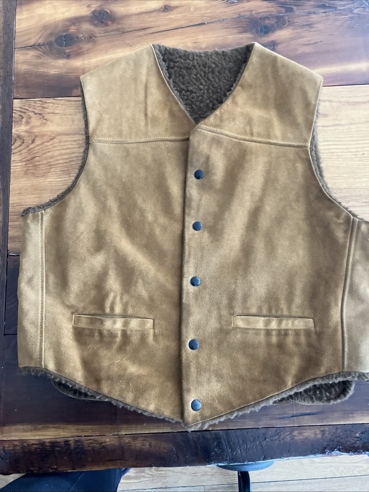 Vintage Leather Vest Jacket Suede Western Boho Hippy Sherpa Size 44 EUC
