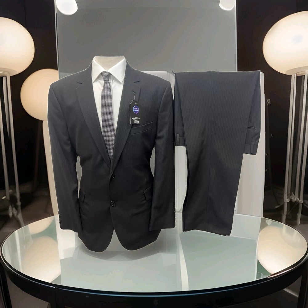 F+F Tailoring Charcoal Stripe Regular Fit 2-Piece Suit Size 44R 36W 31L