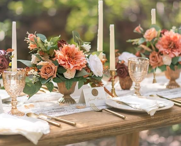 SET OF 2 Ling's Moment Terracotta Artificial Flowers w Vase Wedding Table Decor