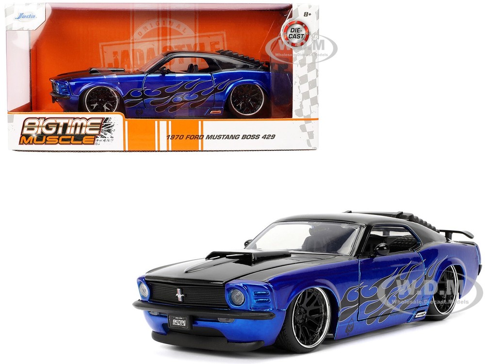 1970 FORD MUSTANG BOSS 429 BLACK & BLUE 1/24 DIECAST MODEL CAR BY JADA 36154