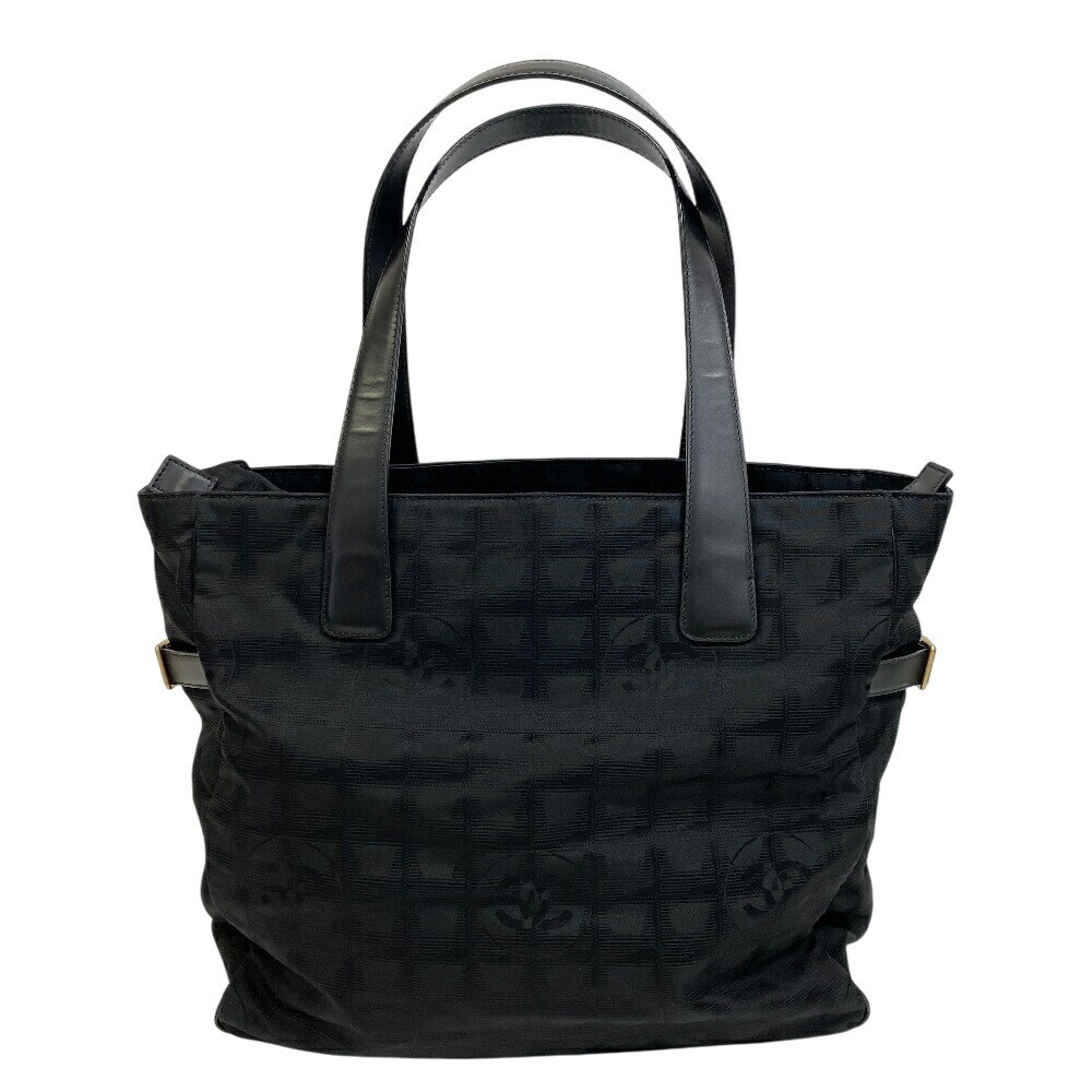 Chanel GM Black Nylon Leather Shoulder Tote Travel Line AB Pre-Owned