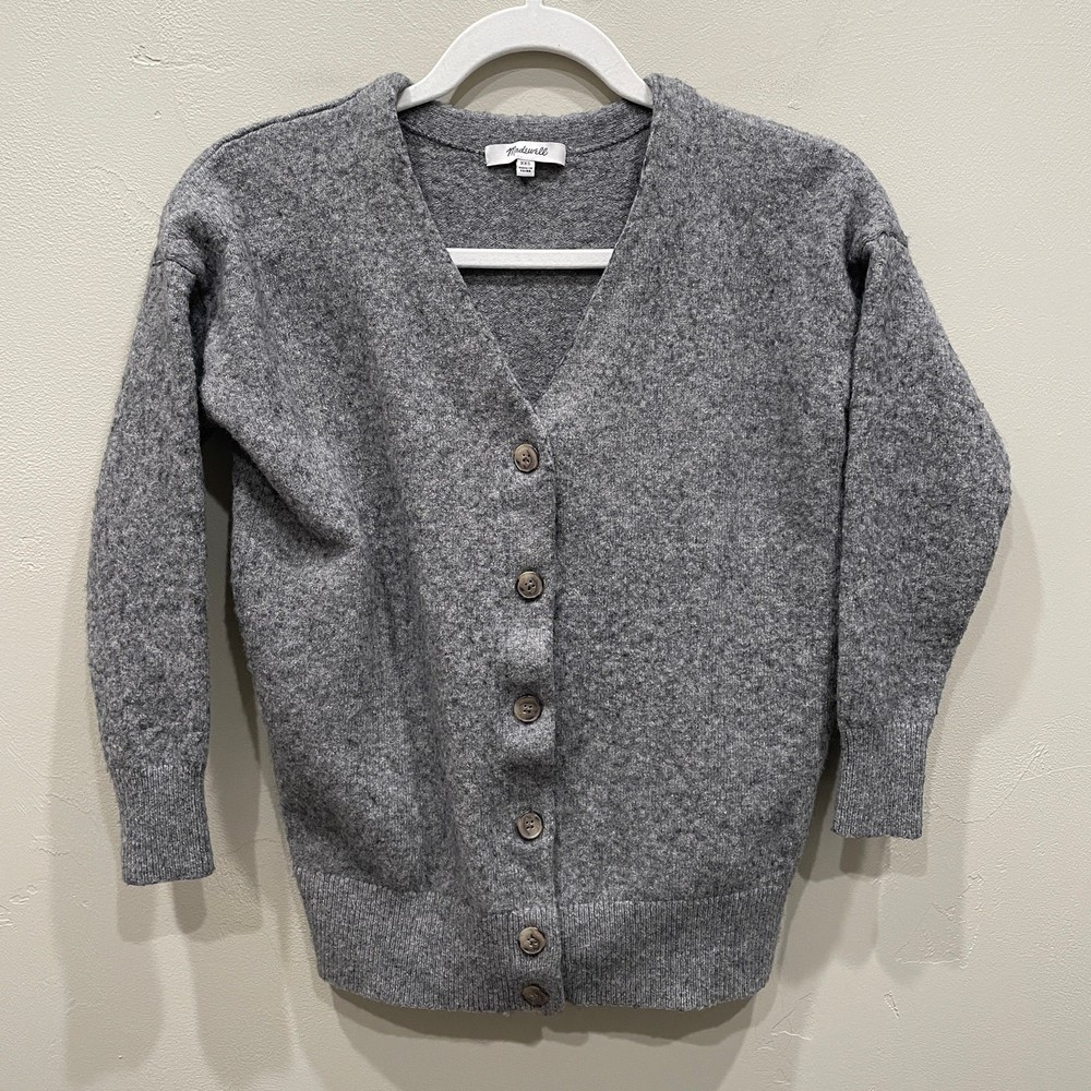 Madewell Merino Wool Blend Grey V-Neck Cardigan - Size: XXS