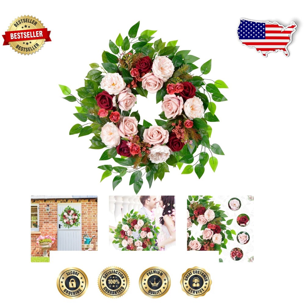 Versatile 22-inch Rose Wreath - Luxurious Decor for Any Special Occasion