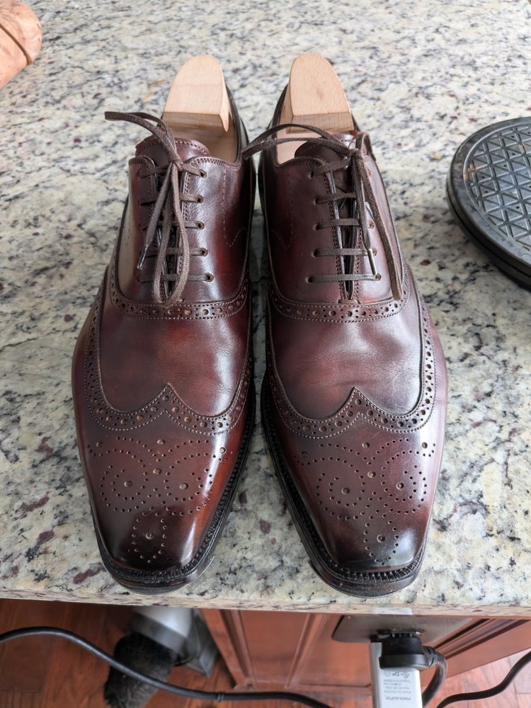 Antonio Meccariello Burgundy Decurion 3 Handwelted UK 8.5E US 9.5D w AM Trees