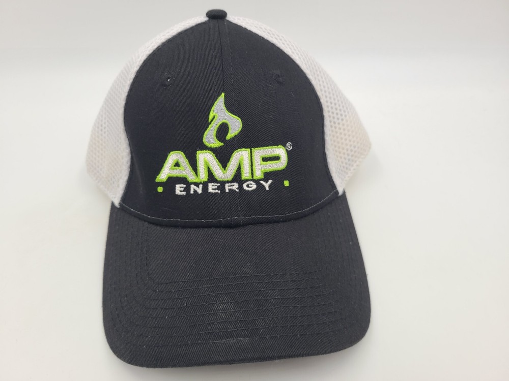 AMP Energy Drink New Era Mesh Trucker Fitted S-M Hat Cap Men Women Black White