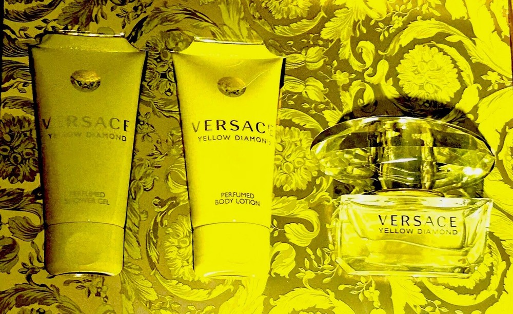 NEW Versace Yellow Diamond  3PC Set -1.7oz EDT Spray  + Body Lotion + Shower Gel