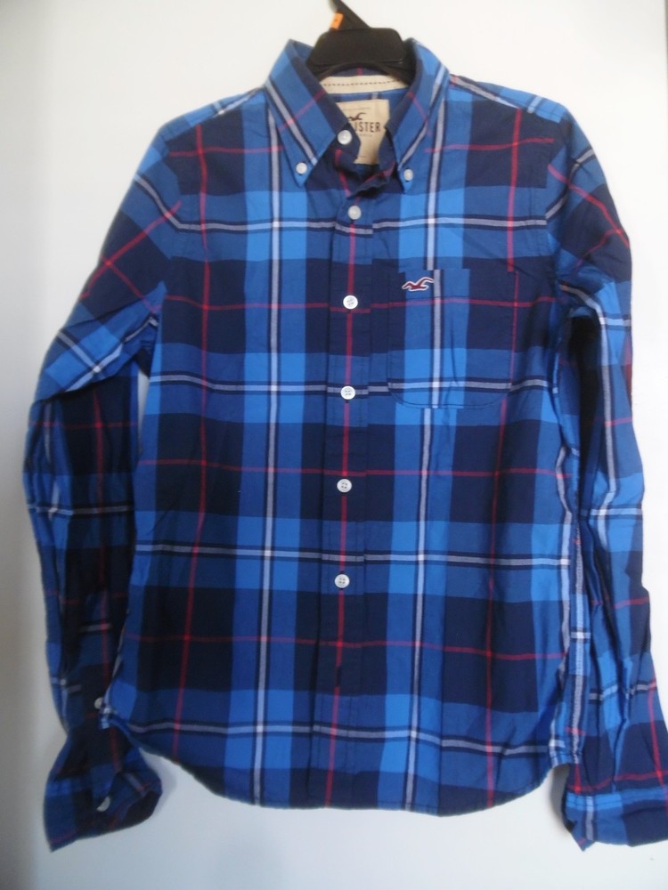 HOLLISTER Men Vintage  Blue Plaid   Button Up Shirt  - Sz S