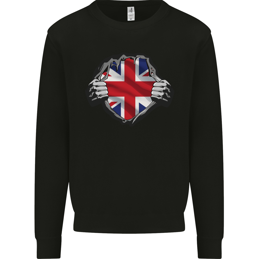 Union Jack Flag Ripped Torn Gym British UK Mens Sweatshirt Jumper