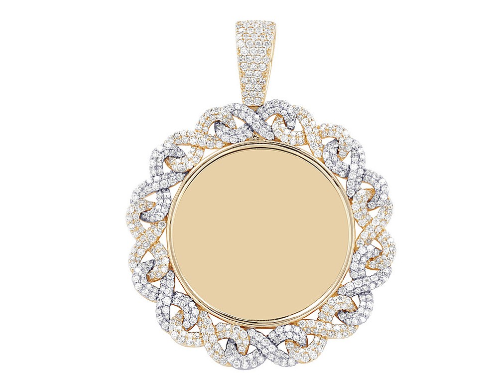 3/10 CT Real Diamond Infinity Border Round Pendant in 10K Yellow Gold 2.2 Inch  