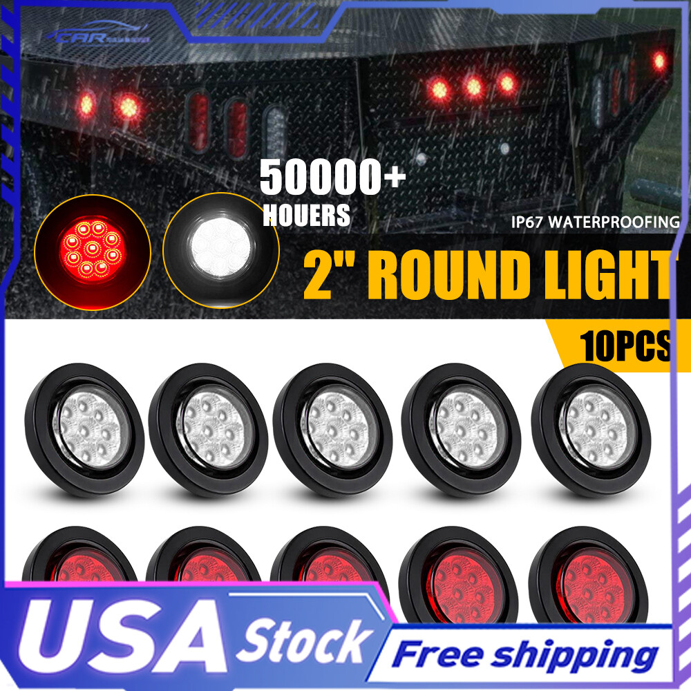 9 LED Round Side Marker Lights with Lamps - White/Red for Truck & UTV