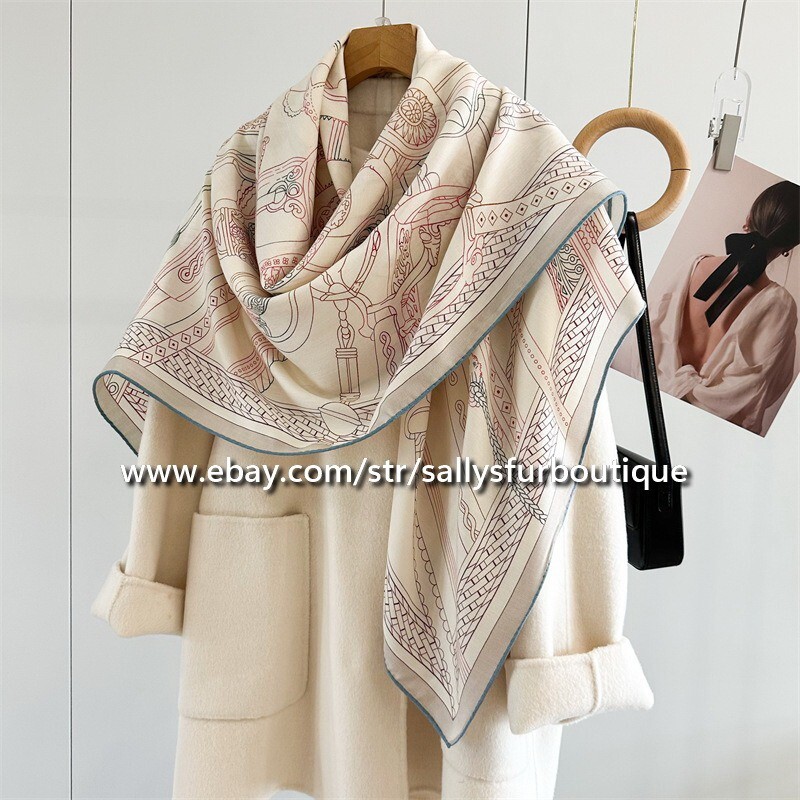 70% Cashmere 30% Silk Double-Face Scarf Shawl with Saddle Print 53