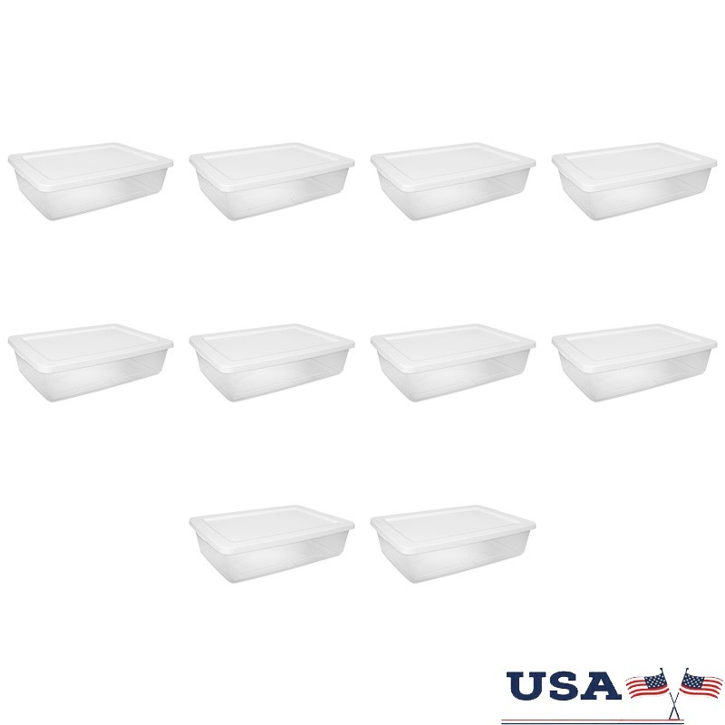 28 Qt Clear Stackable Plastic Storage Bins with Snap-on Lids - Pack of 10