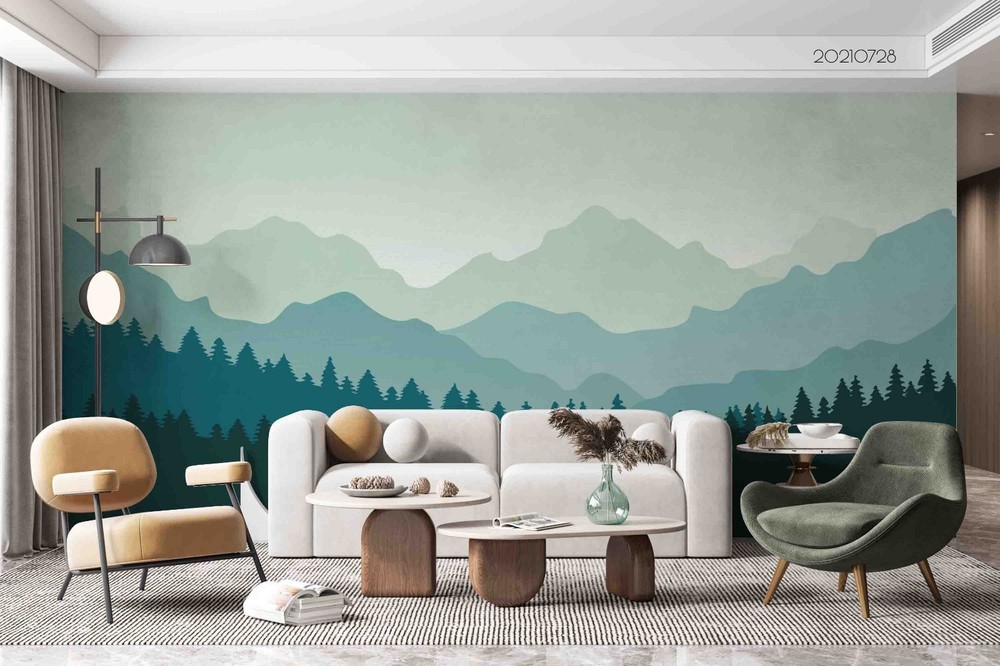 3D Abstract Mountain Pine Forest Wall Murals Wallpaper Murals Wall Sticker