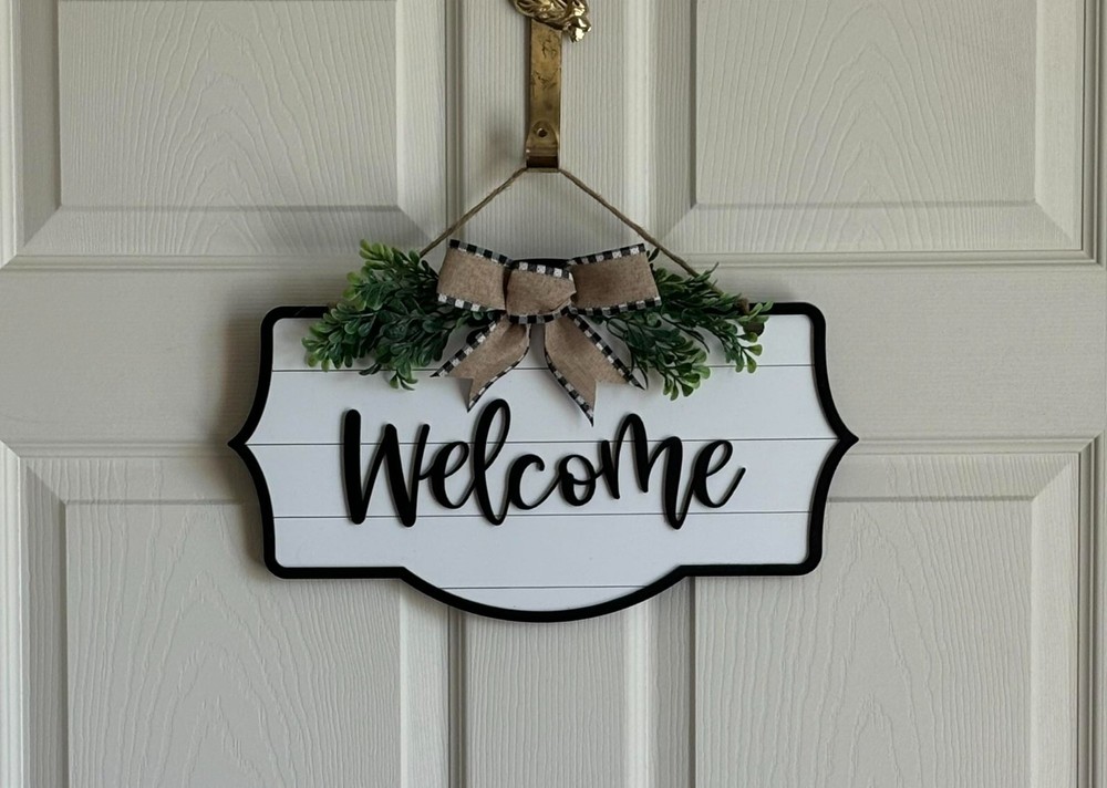 Welcome Farmhouse Door Hanger Handmade 15 .5 x 9 inches