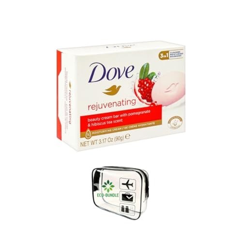 Dove Beauty Cream Bar Soap 8-Pack with TSA Travel Bag for Soft Rejuvenated Skin 90g