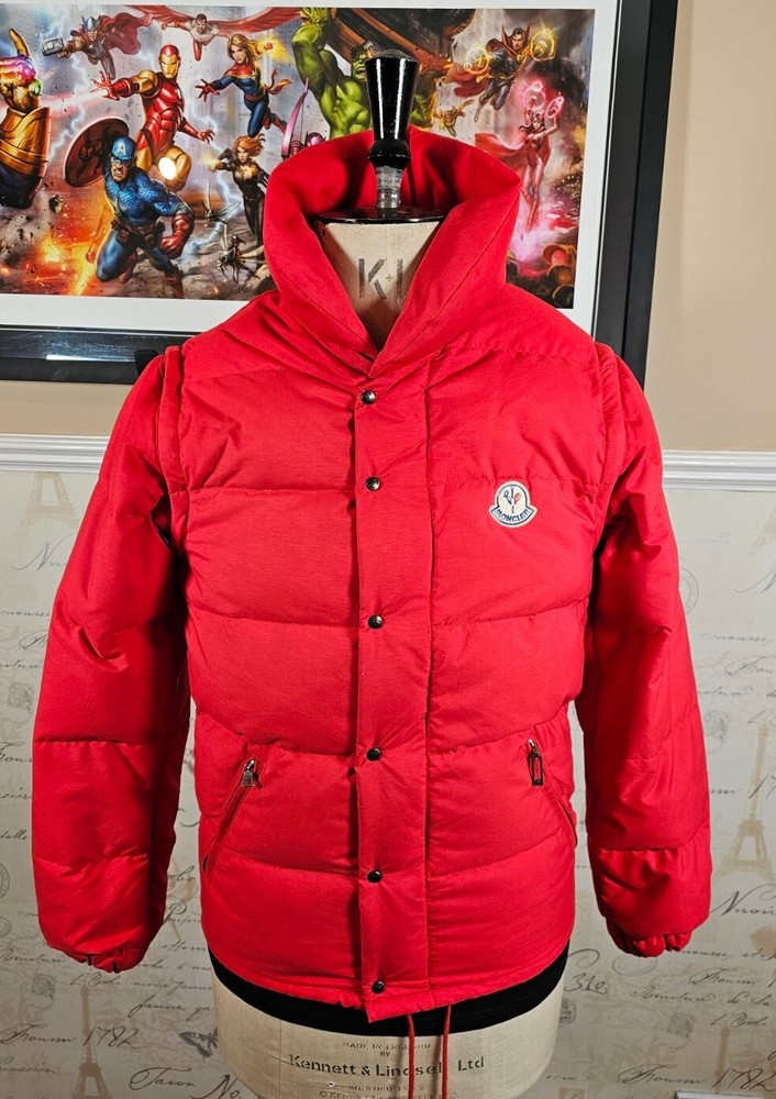 Vintage Moncler Puffer Down Jacket Men's XS/Small Red Removable Sleeves Gilet