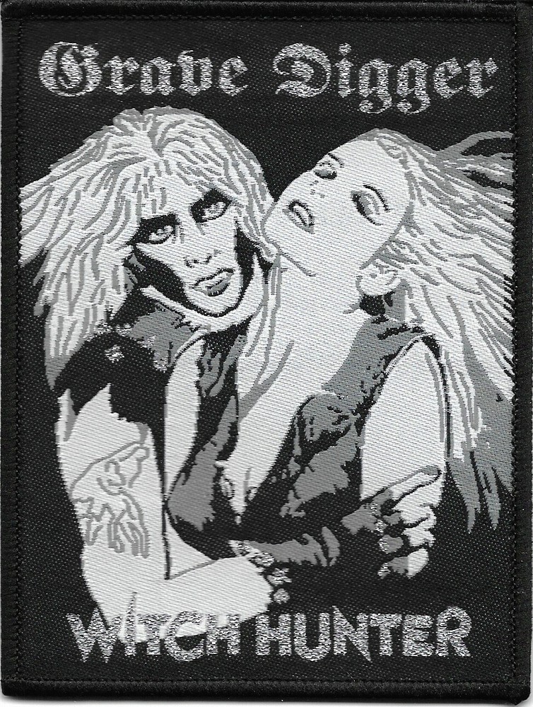 Grave Digger Witch Hunter Woven Patch with Silver Glitter Thread for Speed Metal Fans